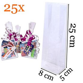 Uitdeelzakjes / cellofaanzakjes transparant - 25 stuks - 8x5x25 cm - blokbodemzakjes  / cadeauzakjes cellofaan
