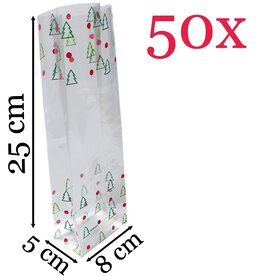 Kerstverpakking / cellofaanzakjes - 50 stuks - 8x5x25 cm / kerst zakjes verpakking