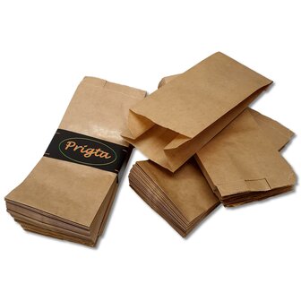 Papieren zakjes - met zijvouw - 1 pond - 50 stuks -  bruin - 13x8x26cm / fruitzakken