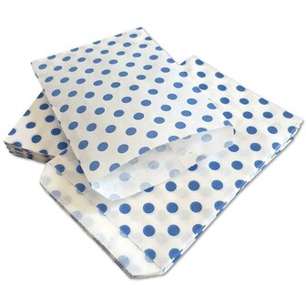 Papieren zakjes - 100 stuks - 10x16 cm - wit met blauwe stipjes - 40 gr/m2 / cadeauzakjes 