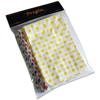 Papieren zakjes Mix - 50 stuks - 10x16 cm - wit met gekleurde stipjes - 40 gr/m2 / cadeauzakjes 