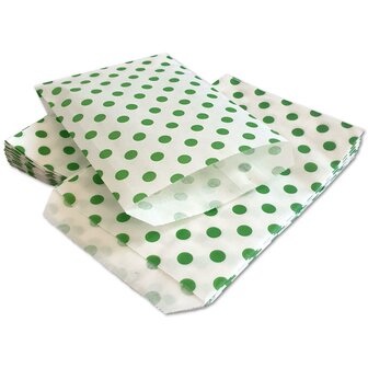 Papieren zakjes - 50 stuks - 10x16 cm - wit met groene stipjes - 40 gr/m2 / cadeauzakjes 