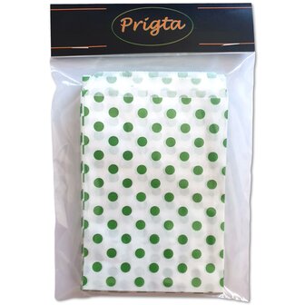 Papieren zakjes - 50 stuks - 10x16 cm - wit met groene stipjes - 40 gr/m2 / cadeauzakjes 