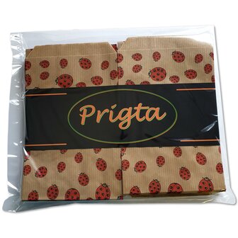 Papieren zakjes - 100 stuks - 10x16 cm - bruin met lieveheersbeestjes - 50 gr/m2 / cadeauzakjes Ladybug