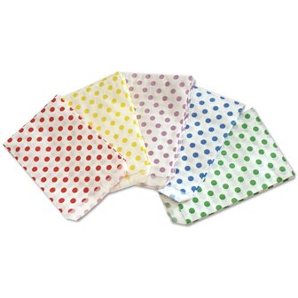 Papieren zakjes Mix - 100 stuks - 10x16 cm - wit met gekleurde stipjes - cadeauzakjes / uitdeelzakjes / geschenkzakjes