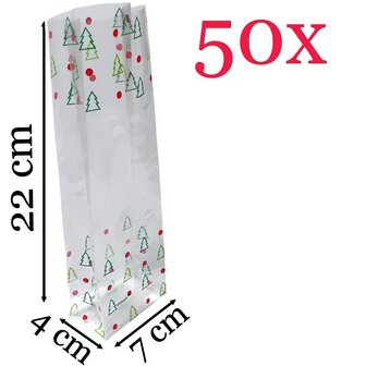 Kerstverpakking / cellofaanzakjes - 50 stuks - 7x4x22 cm / kerst zakjes verpakking