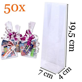 50x Uitdeelzakjes / traktatie zakjes / Inpakzakjes / Cellofaanzakjes Transparant  - 7x4x19,5 cm - geschenkzakjes / cadeauzakjes cellofaan