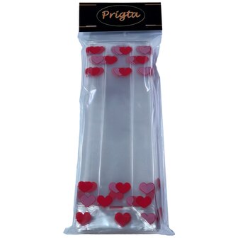 Uitdeelzakjes hartjes / Valentijn - 25 stuks - 7x4x22 cm - cellofaanzakjes transparant met blokbodem