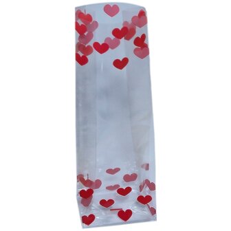 Uitdeelzakjes hartjes / Valentijn - 50 stuks - 7x4x22 cm -  cadeauzakjes cellofaan / cellofaanzakjes transparant met blokbodem