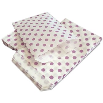 Cadeauzakjes papier - 50 stuks - 13,5x18 cm - Papieren kraft zakjes met paarse stippen