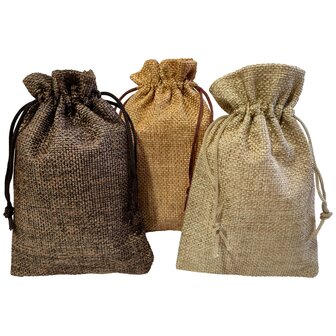 Jute zakjes klein - 12 stuks  - 10x15 cm - Mix kleur - cadeauzakjes herbruikbaar