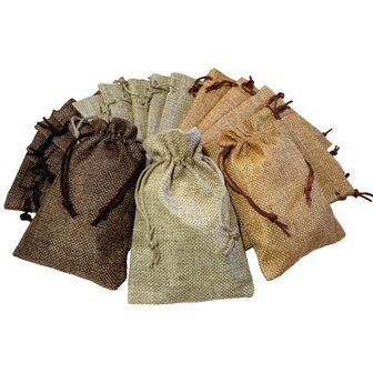 Jute zakjes klein - 12 stuks  - 10x15 cm - Mix kleur - cadeauzakjes herbruikbaar