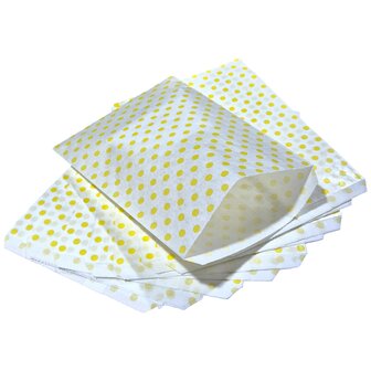 Cadeauzakjes papier - 50 stuks - 17,5x25 cm - Papieren kraft zakjes met gele stippen 