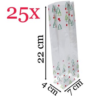 Kerstverpakking / cellofaanzakjes - 25 stuks - 7x4x22 cm / kerst zakjes verpakking
