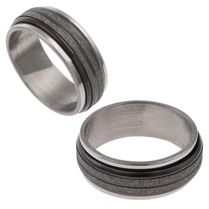 RVS ring zilver kleurig met zwart glitter (maat 21)