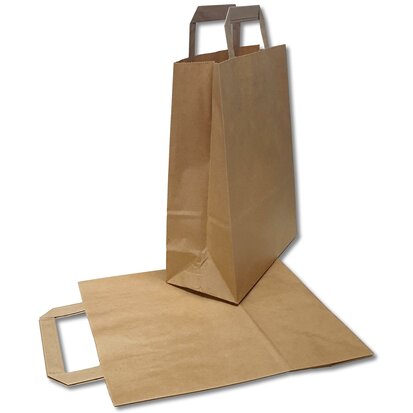 Papieren tasjes met blokbodem - Bruin - 22x10x28 cm - 25 stuks - 70 grams kraftpapier