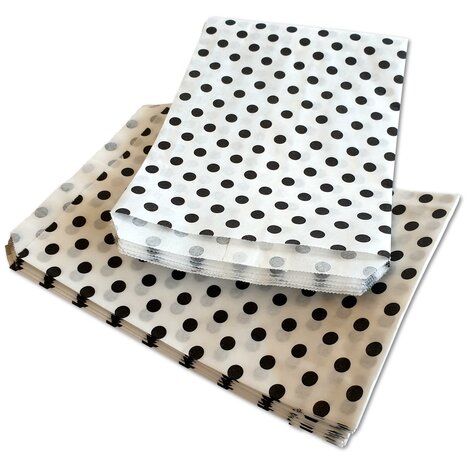 Papieren zakjes / cadeauzakjes - 50 stuks - 13,5x18 cm - wit met zwarte stip