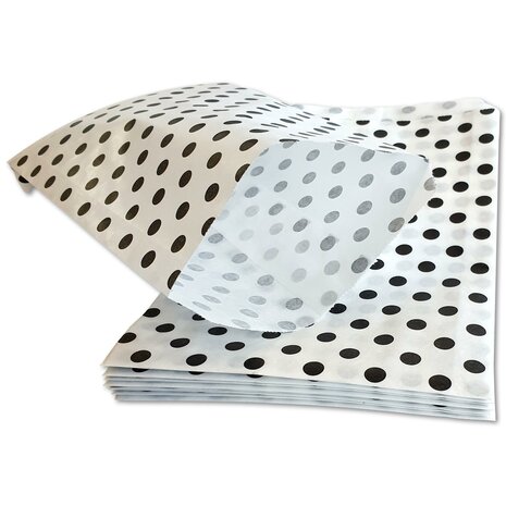 Papieren zakjes / cadeauzakjes - 100 stuks - 13,5x18 cm - wit met zwarte stip