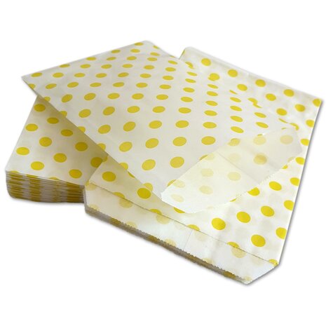 Papieren zakjes - 50 stuks - 10x16 cm - wit met gele stipjes - 40 gr/m2 / cadeauzakjes 