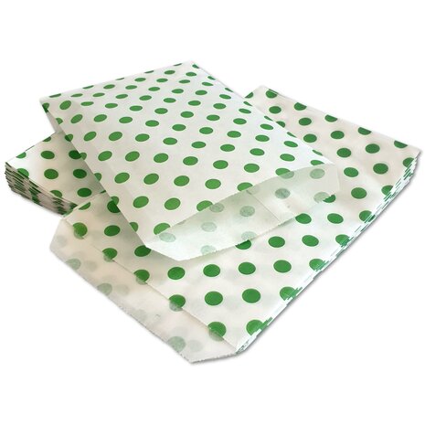 Papieren zakjes - 100 stuks - 10x16 cm - wit met groene stipjes - 40 gr/m2 / cadeauzakjes 