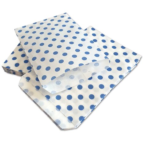 Papieren zakjes - 50 stuks - 10x16 cm - wit met blauwe stipjes - 40 gr/m2 / cadeauzakjes 