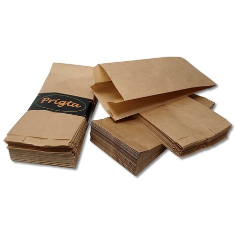 Papieren zakjes - met zijvouw - 0,5 pond - 50 stuks -  bruin - 11x8x23cm / fruitzakken
