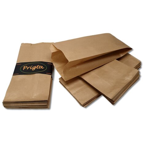 Papieren zakken - met zijvouw - 2 pond - 100 stuks -  bruin - 16x10x31cm / fruitzakken