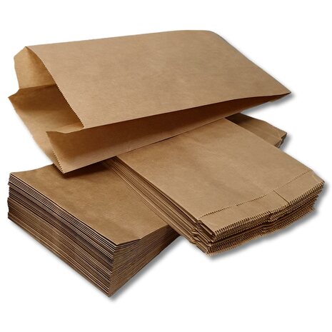 Papieren zakjes - met zijvouw - 0,5 pond - 100 stuks -  bruin - 11x8x23cm / fruitzakken