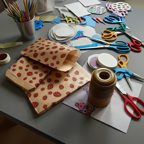 Papieren zakjes - 100 stuks - 10x16 cm - bruin met lieveheersbeestjes - 50 gr/m2 / cadeauzakjes Ladybug
