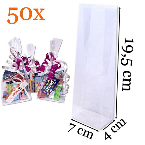 50x Uitdeelzakjes / traktatie zakjes / Inpakzakjes / Cellofaanzakjes Transparant  - 7x4x19,5 cm - geschenkzakjes / cadeauzakjes cellofaan