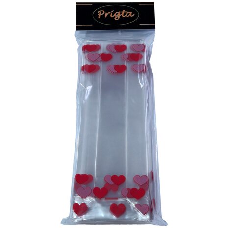Uitdeelzakjes hartjes / Valentijn - 25 stuks - 7x4x22 cm - cellofaanzakjes transparant met blokbodem