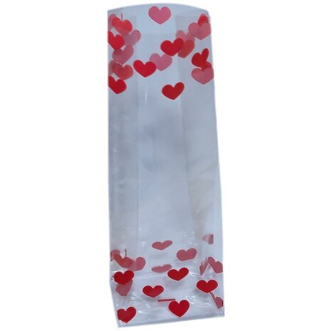 Uitdeelzakjes hartjes / Valentijn - 50 stuks - 7x4x22 cm -  cadeauzakjes cellofaan / cellofaanzakjes transparant met blokbodem