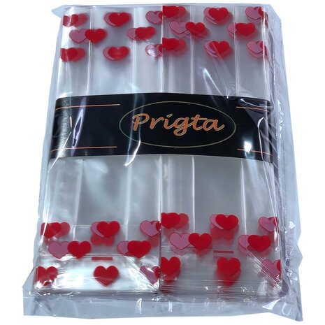 Uitdeelzakjes hartjes / Valentijn - 50 stuks - 7x4x22 cm -  cadeauzakjes cellofaan / cellofaanzakjes transparant met blokbodem