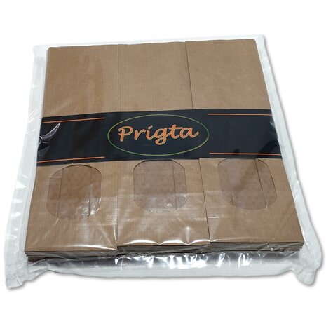 50x Verpakking zakjes - blokbodemzakjes papier - 8x5x25 cm - bruin - papieren zakjes met venster