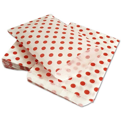 Cadeauzakjes papier - 100 stuks - 13,5x18 cm - Papieren kraft zakjes met rode stippen 