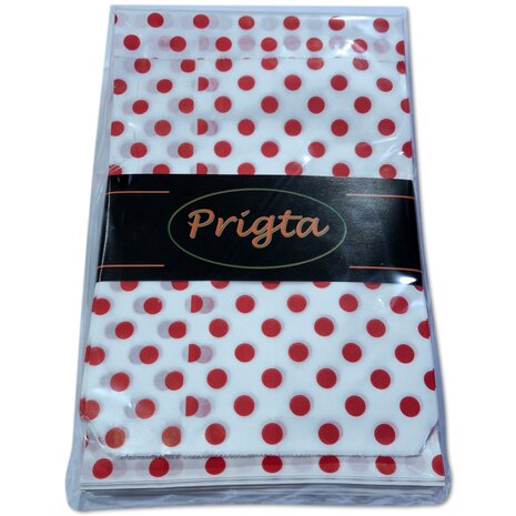 Cadeauzakjes papier - 100 stuks - 13,5x18 cm - Papieren kraft zakjes met rode stippen 