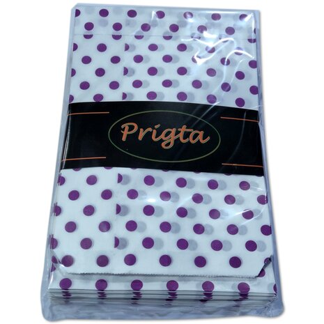 Cadeauzakjes papier - 50 stuks - 13,5x18 cm - Papieren kraft zakjes met paarse stippen