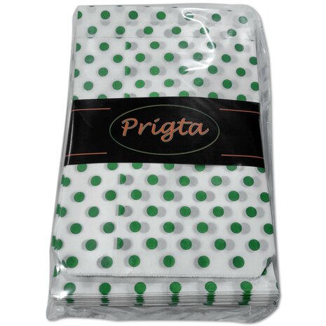 Cadeauzakjes papier - 50 stuks -13,5x18 cm - Papieren kraft zakjes met groene stippen 