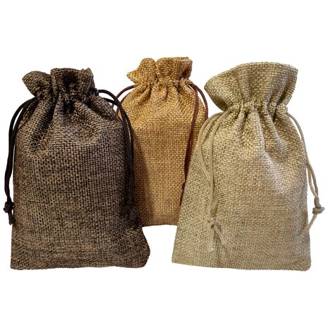 Jute zakjes klein - 24 stuks  - 10x15 cm - Mix kleur - cadeauzakjes herbruikbaar