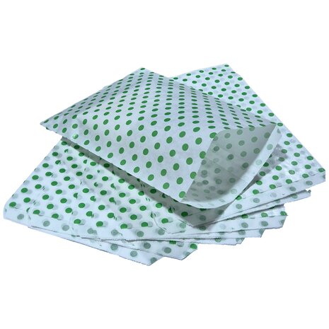 Cadeauzakjes papier - 100 stuks -17,5x25 cm - Papieren kraft zakjes met groene stippen 