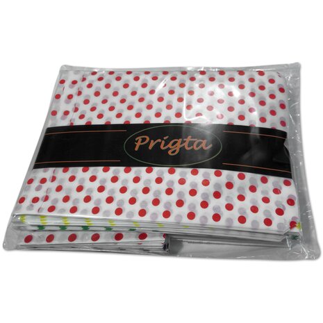 Papieren zakjes Mix - 150 stuks - 3 maten - 5 kleuren stip design  - 10x16 / 13,5x18 / 17,5x25 cm - vlakke cadeauzakjes