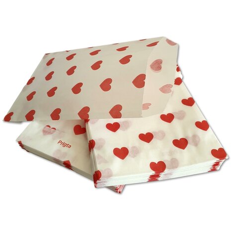 Papieren zakjes - 50 stuks - 10x16 cm - inpakpapier rode hartjes - 40 gr/m2 / cadeauzakjes 