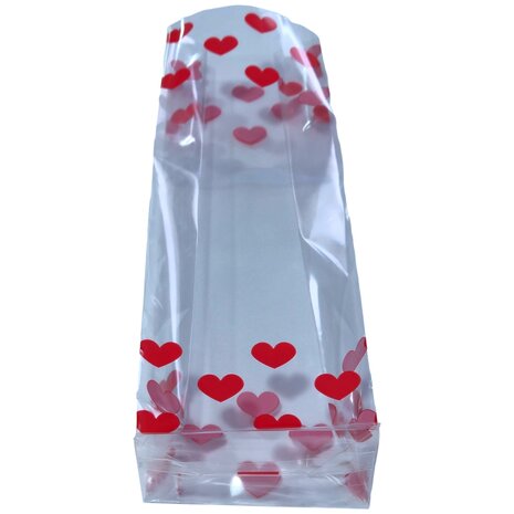 Uitdeelzakjes hartjes / Valentijn - 50 stuks - 7x4x22 cm -  cadeauzakjes cellofaan / cellofaanzakjes transparant met blokbodem