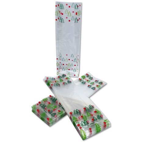 Kerstverpakking / cellofaanzakjes - 50 stuks - 8x5x25 cm / kerst zakjes verpakking