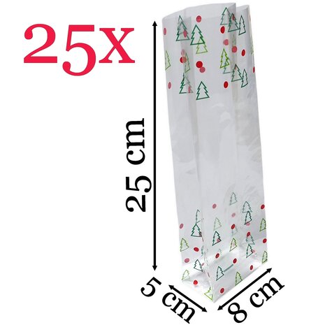 Kerstverpakking / cellofaanzakjes - 25 stuks - 8x5x25 cm / kerst zakjes verpakking