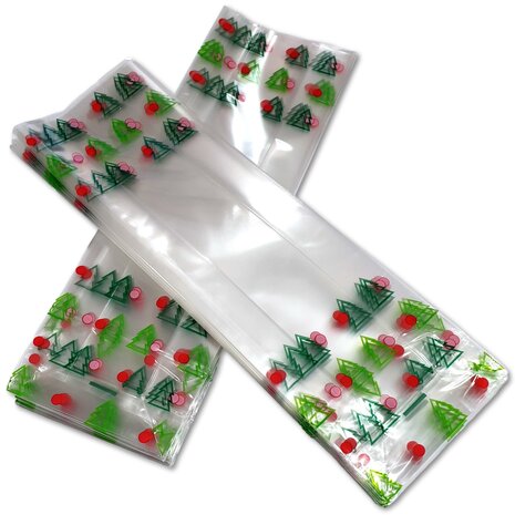 Kerstverpakking / cellofaanzakjes - 25 stuks - 8x5x25 cm / kerst zakjes verpakking