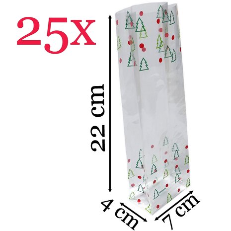 Kerstverpakking / cellofaanzakjes - 25 stuks - 7x4x22 cm / kerst zakjes verpakking