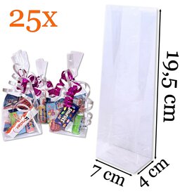 Uitdeelzakjes / cellofaanzakjes transparant - 25 stuks - 7x4x19,5 cm / traktatiezakjes met blokbodem